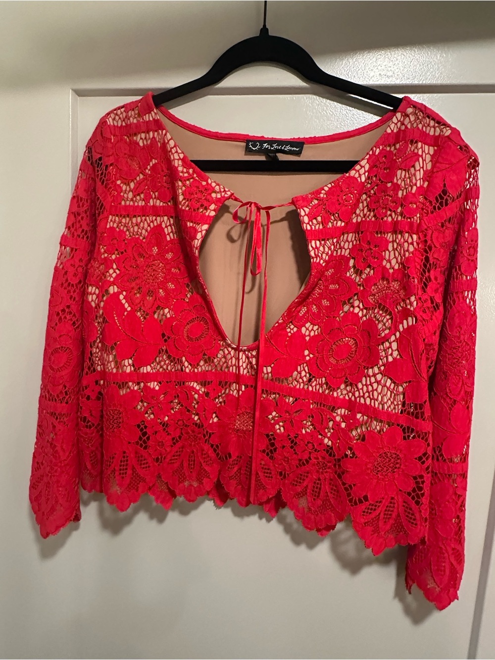 For Love & Lemons Red Floral Lace Tie-Front Blouse
